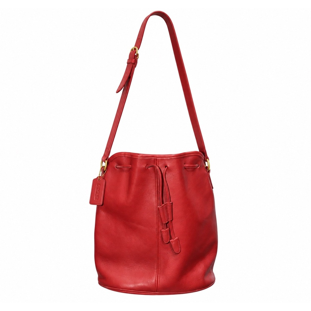 Vintage Coach Janice Bucket Bag 9946 Red Leather Drawstring Shoulder Bag USA